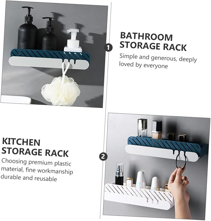 Self-Adhesive Bathroom Wall Shelf Hanging Storage Rack for Bathroom Kitchen Durable Blue Organizer for Toiletries Sundries Easy to Install Smooth Surfaces