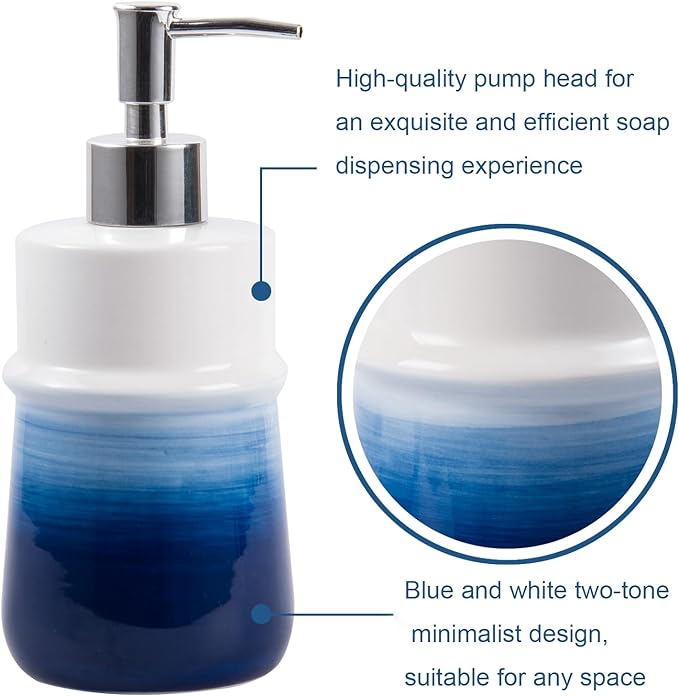 Navy Blue Bathroom Accessories Set, 4-Piece Blue Ceramic Bathroom Decorations Accessories Set,Contain Toothbrush Cup,Soap Dispenser,Soap Dish,Tumbler