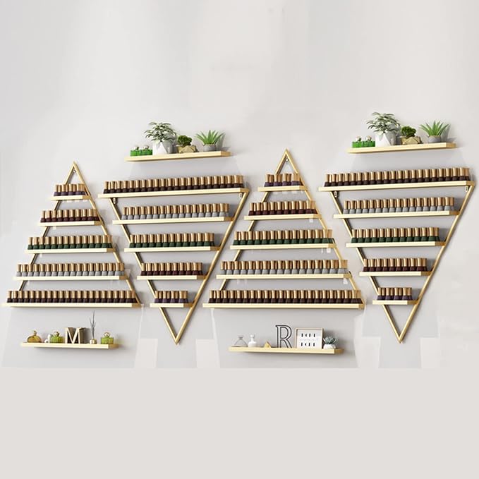 Nail Polish Rack Wall Mounted Perfume Organizer Shelves ,Triangle Nail Polish Metal Holder Essential Oil Display Case Shelf for Home Salon Business Spa, Cosmetics Bottles Storage Cabinet Spice Rack