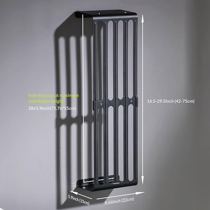 simpletome Towel Storage Rack Adjustable Height Wall Mount Bathroom Shelf Organizer Carbon Steel (Matte Black)