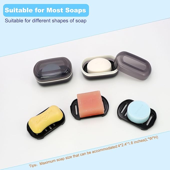 HAYSNA Travel Soap Container, Bar Soap Holder, Portable Soap Case, Soap Dish with Lid for Traveling, Camping, Gym, Bathroom (Black Style-1)