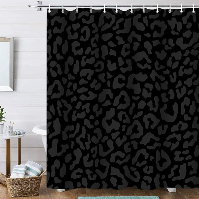 Onalasyc 4 Pcs Cheetah Shower Curtain,Black Leopard Animal Print Bathroom Sets,Cheetah Bathroom Decor Set with Shower Curtain and Rugs,Bathroom Sets Complete,Set de baño,with 12 Pcs Hook