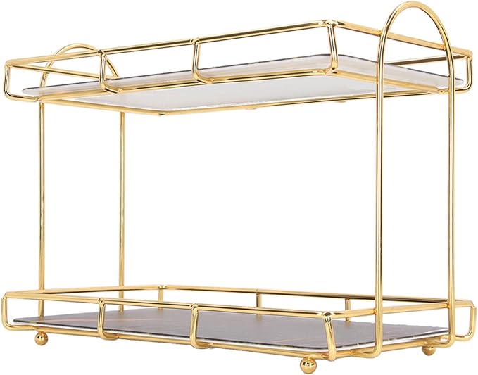 Bathroom Shelf 2 Tier Standing Storage Rack Cosmetic Holder Gold (l)