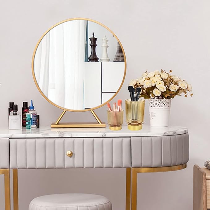 Glass Makeup Brush Holder,Gold Toothbrush Holders,Cute Make Up Brush Cup Holder,Vintage Vanity Makeup Organizer for Bathroom and Desktop (Amber)