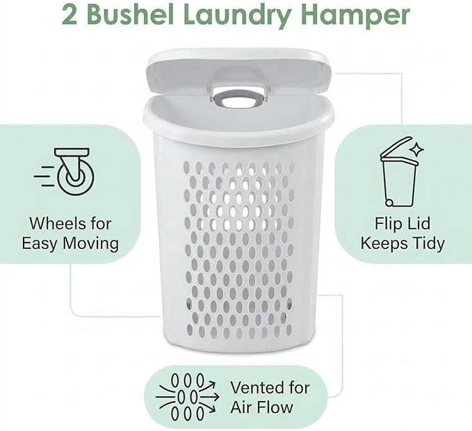(1-Pack) Wheeled Laundry Basket - 135 Liters Large Capacity - White Plastic with a Cover and Extendable Handle, Suitable for Homes, Dormitories,Laundry Rooms and Apartments.