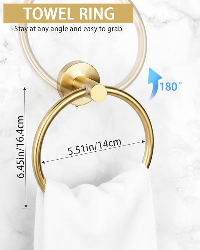 5 Pieces Gold Bathroom Accessories Set - 25.6 inch Towel Bar, Toilet Paper Holder, Towel Rack and Coat Hook, SUS304 Stainless Steel Bathroom Hardware Set, Wall Mounted Bathroom Decor and Accessories