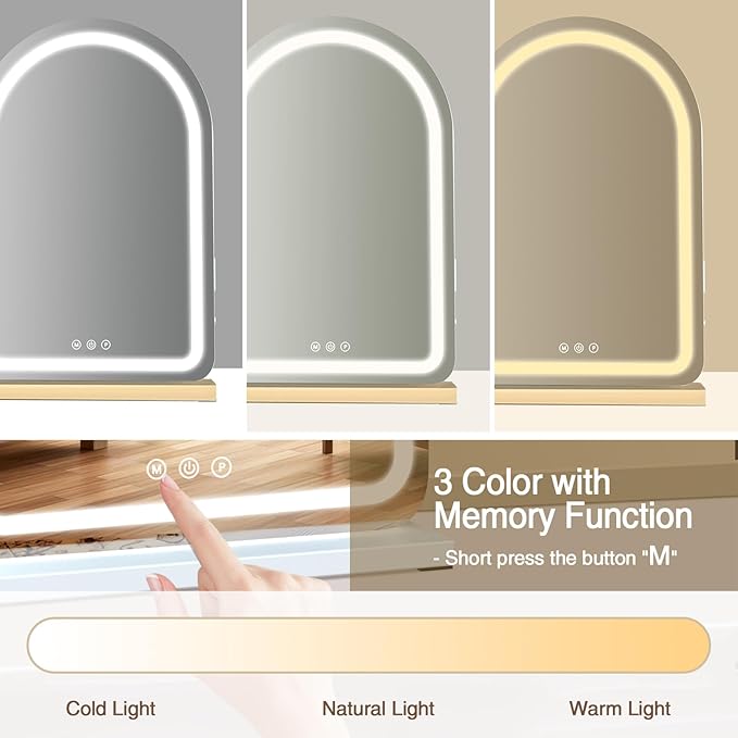halumao 16" x 23.6" Large Makeup Vanity Mirror with Lights for Dressing Room and Bedroom,3 Color Modes,Memory Function
