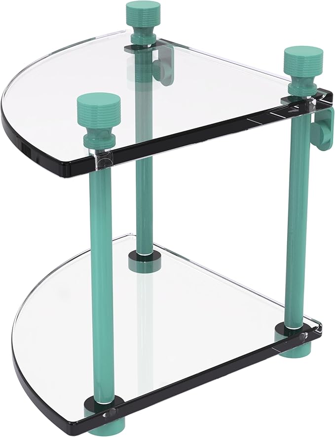 Allied Brass FT-3-SFG Foxtrot Collection Two Tier Corner Glass Shelf, Sea Foam Green