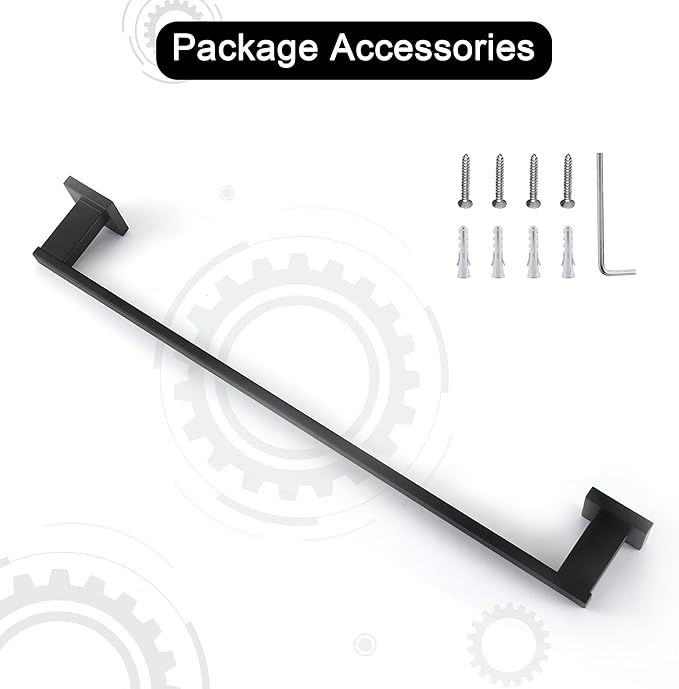 LANC 24-Inche Black Towel Bar for Bathroom Wall Mounted Matte Black Bath Towel Rack Stainless Steel Towel Rod for Cabinet Kitchen Towel Holder Towel Hanger Towel Rail, A9010MB-L6