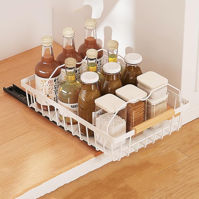 GarveeHome Pull Out Cabinet Organizer Expandable Slide Out Drawer Organizers, No Drill Pull Out Drawers Adhesive Compatible Framed Cabinets Shelves for Kitchen Pantry