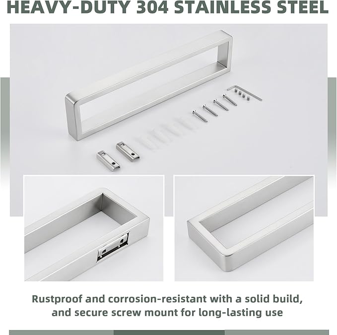 APLusee Towel Holder Brushed Nickel 304 Stainless Steel, Rustproof & Heavy-Duty, 11.7 Inches Secure Wall Mounted bar, Ideal for Hand Towels & Bath Towels