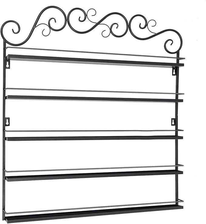 Metal Nail Polish Racks, 5-Tier Wall Mounted Nail Polish Display Holder Organizer Rack for Home Salon Business Spa L26 X W2.2 (Black)
