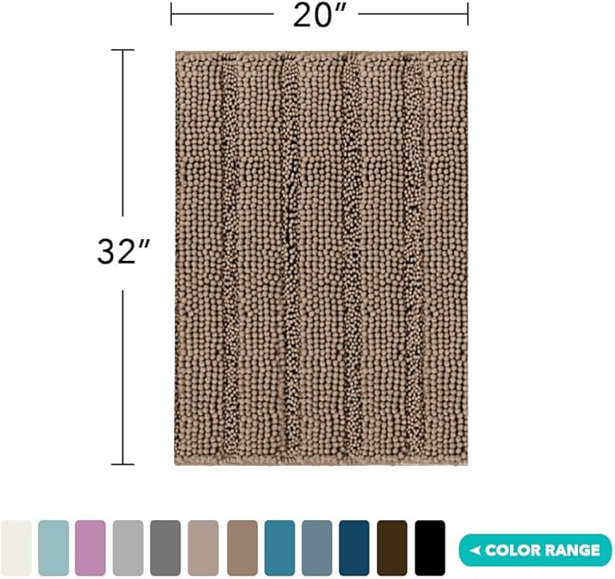 Turquoize Chenille Bathroom Rugs Bath Bath Mats for Bathroom Shaggy Rugs for Bedroom Chenille Bath Rugs 1 Piece Non Slip Super Absorbent Washable Bath Mat, 20"x 32", Taupe Brown