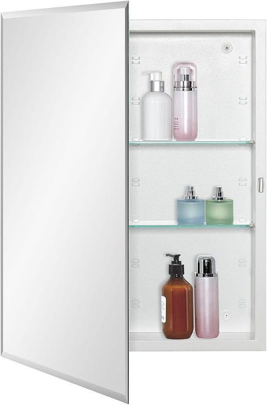 IDYLLOR Bathroom Medicine Cabinet with Beveled Edge Mirrored Door 20 x 26 inch, Recessed or Surface Mount, with Adjustable Glass Shelves