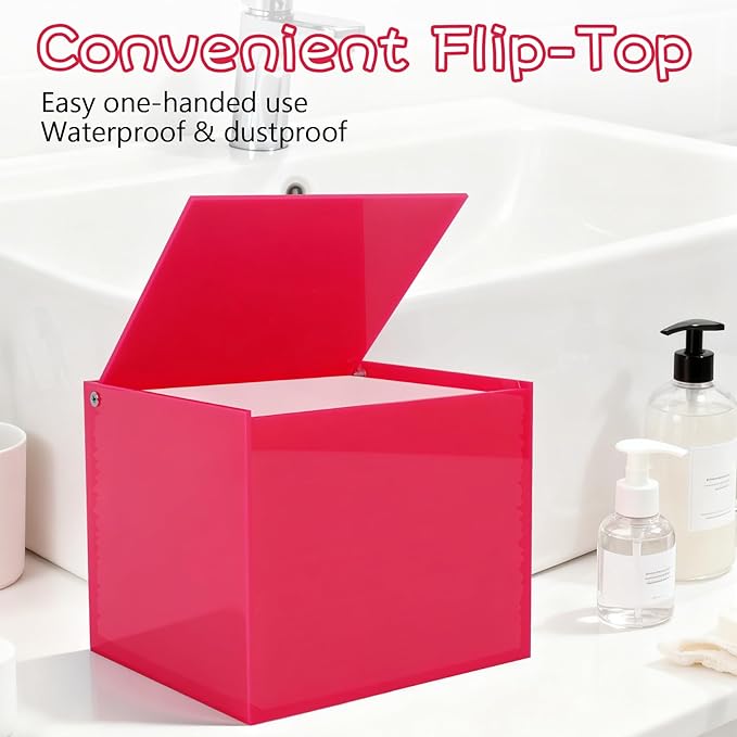 Hot Pink Acrylic Disposable Face Towel Holder-Compatible with Clean Skin Club Facial Towel XL, Acrylic Face Towelette Storage Box Container, Cosmetic Organizer for Bathroom Countertop Storage