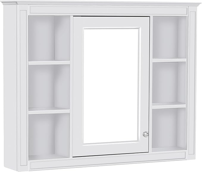 Merax Bathroom Medicine Cabinet with Mirror, 35" x 27.5" Wall Mounted Medicine Cabinet with Single Door and Shelves, Over The Toilet Mirrored Bathroom Storage Wall Cabinet