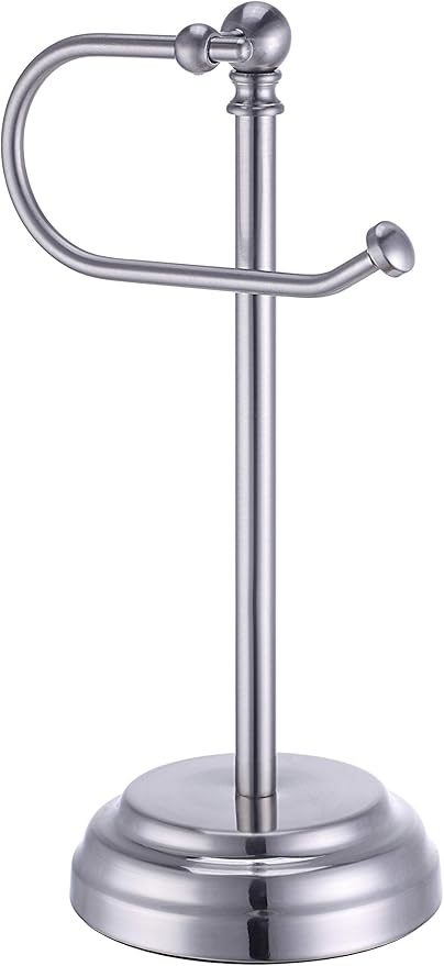SunnyPoint Heavy Weight Classic Decorative Metal Fingertip Towel Holder Stand for Bathroom, Kitchen, Vanity and Countertops. (Brush Chrome, Overall: 6.7" x 5.5"x13.4"H)