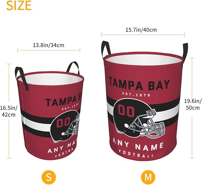 Custom Tampa Bay Laundry Hamper - Personalized Football Style Laundry Basket - Customized Name And Number - Dirty Clothes Hamper Waterproof Large Capacity Hamper for Bedroom Bathroom Living Room