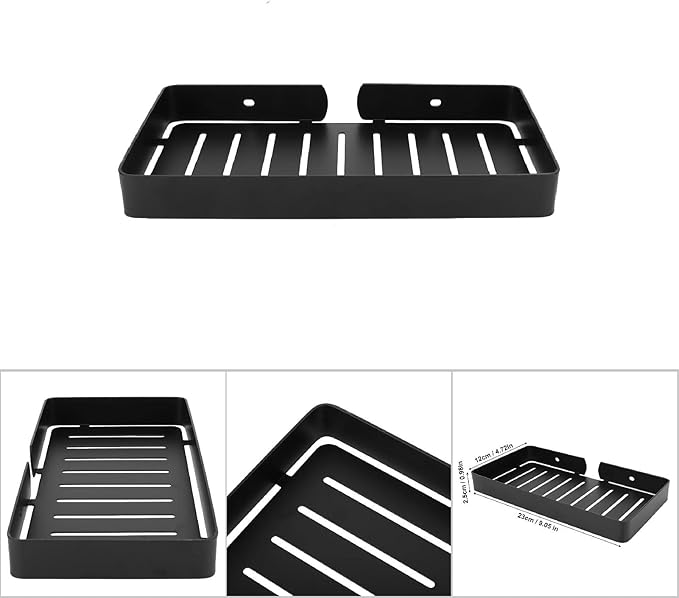 Stainless Steel Soap Rack Wall Mount Soap Holder Shelf Durable Rustproof Soap Drain Rack with Hooks for Bathroom Kitchen Black Silver Gold 23x12x2 5cm (Black)