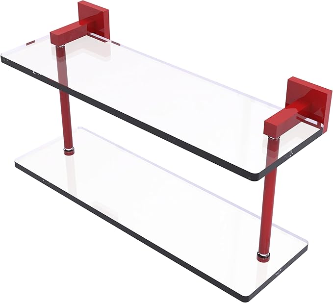 Allied Brass MT-2-16-FER Montero Collection 16 Inch Two Tiered Glass Shelf, Fire Engine Red