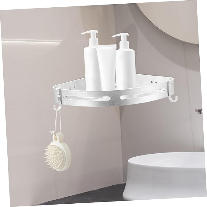 Punch Wall Mounted Rack Silver Triangle Storage Shelf for Bathroom Kitchen Aluminum Design Space Saving for Organizing Shampoo Soap Towels and More