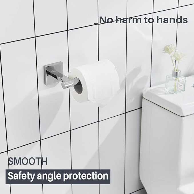 KOKOSIRI 12-Inch Bathroom Shelves Glass Floating Shelf Toilet Roll Holder Toilet Paper Holder Stainless Steel Polished Chrome B1105CH-L12+B2008CH