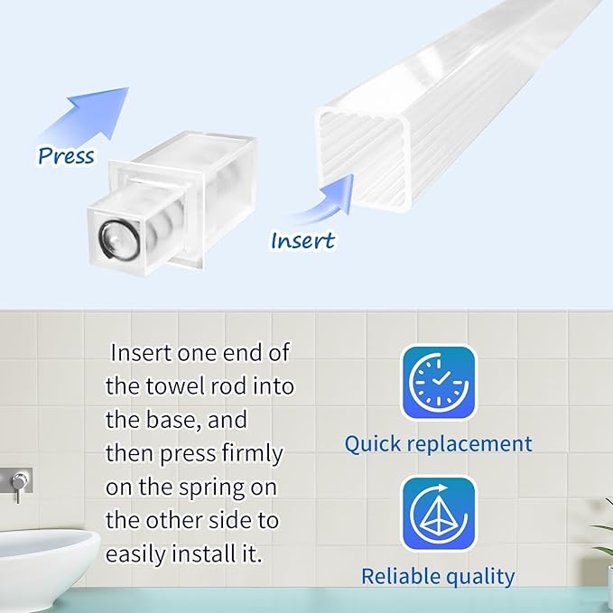 2 Pack 24 Inch Clear Bathroom Towel Bar Replacement Bar with Adjustable Spring End Sturdy Plastic Ceramic Rack Replacement Towel Bar Suitable for Kitchen and Bathroom Towel Storage