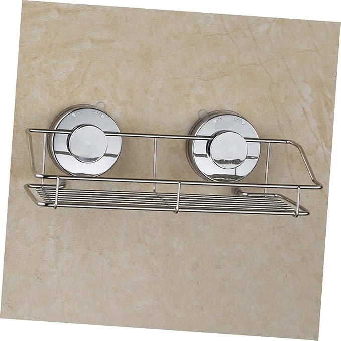 Wall Mounted Bathroom Shelf with Suction Cups Kitchen Storage Rack for Easy Organization Silver