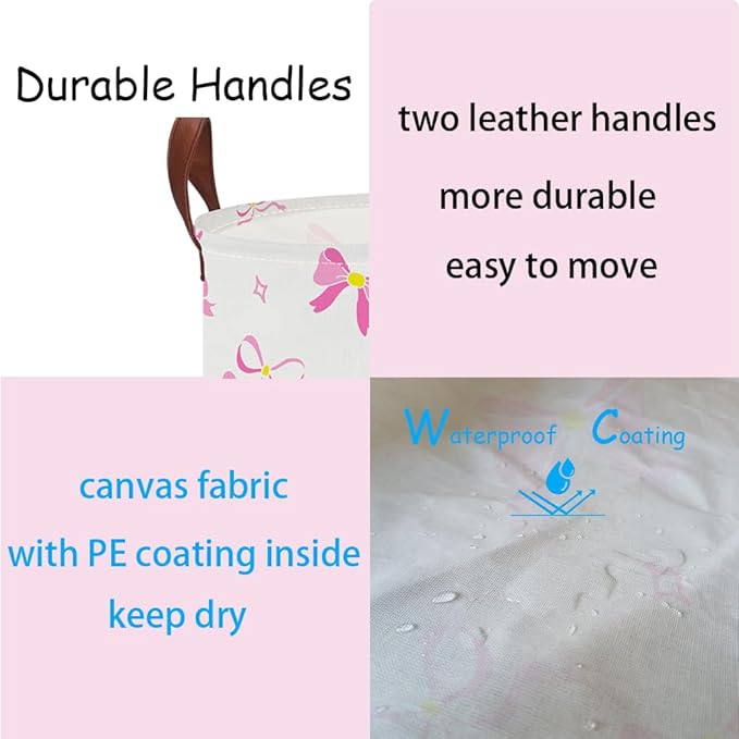 NTAOHAMPER Laundry Hamper,Laundry Basket,Baby Nursery Hamper,Waterproof Storage Bin,Clothes Organizer Basket,Room Decor(Ribbon Bow)