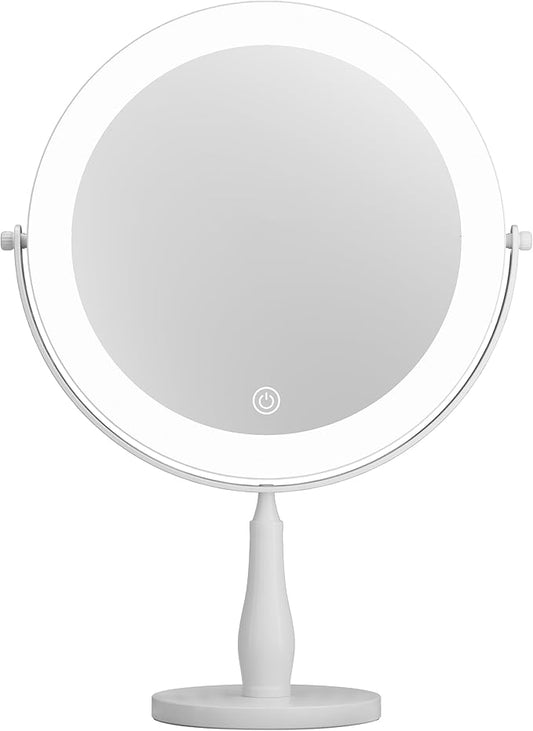 9" Extra Large 16.54" Tall Lighted Makeup Mirror, 1X/5X, 2-Sided Magnifying Mirror with 96 LEDs, 3 Color Dimmable Lights, 360° Swivel, LED Vanity Mirror, White - Great Gift