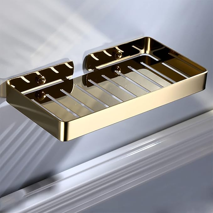 YWBL-WH Rack Wall Mount Stainless Steel Bathroom Shelf Organizer with Drain Rack 23x12cm for Shampoo Dispenser Kitchen Storage (Gold)