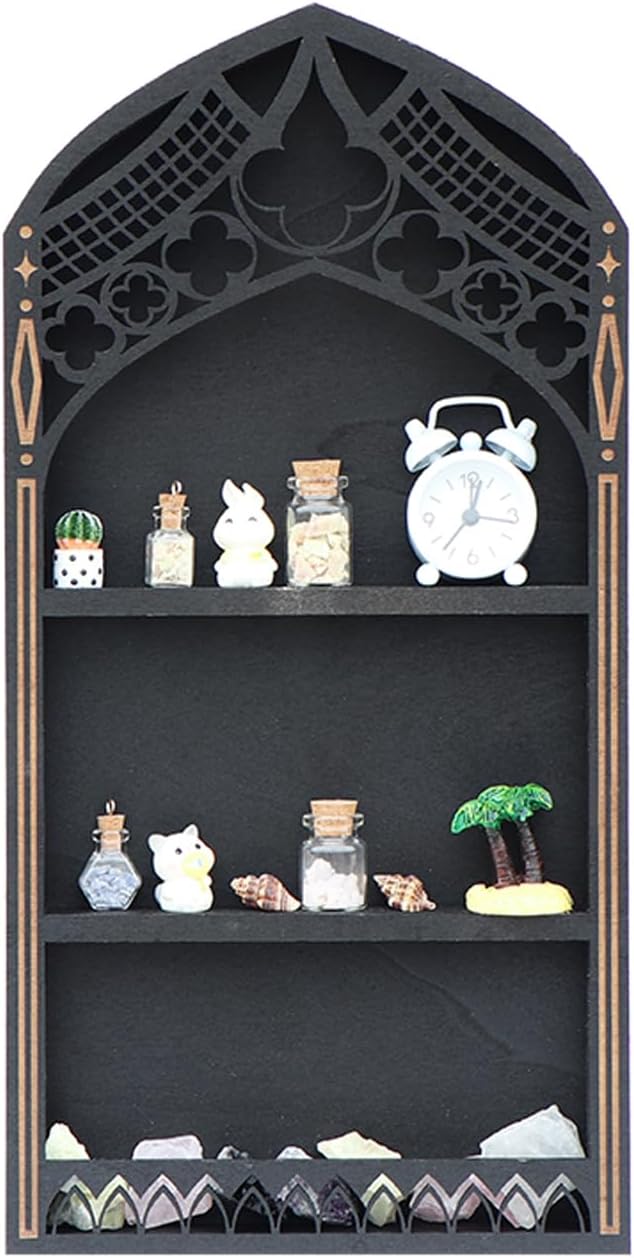 Wooden Multi Tiers Shelf Wall Mount Stand Elegant Window for Rock and Stones Shelf Display Stand