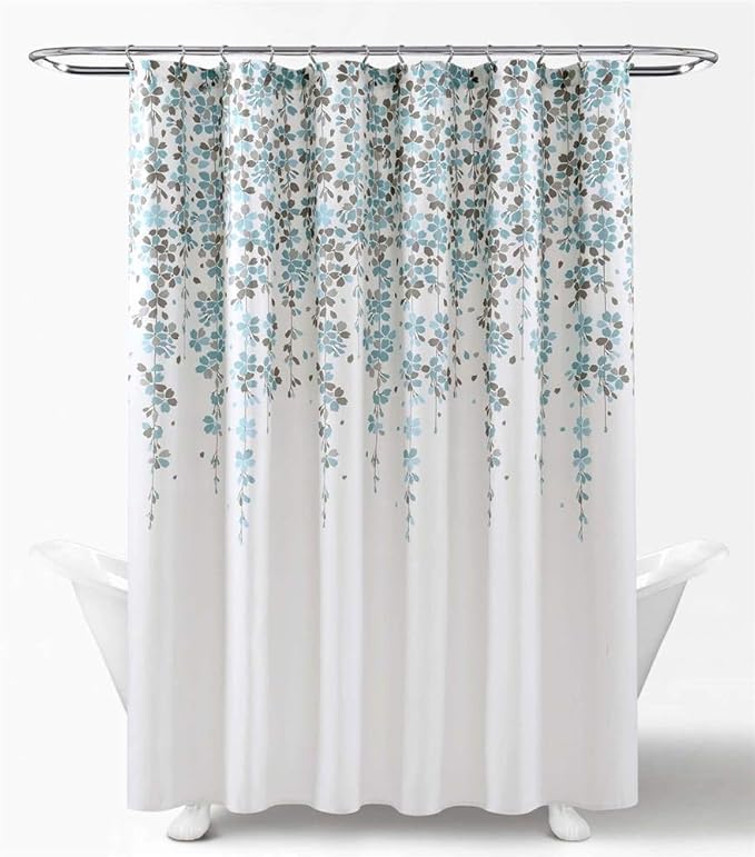 Lush Decor Weeping Flower Shower Curtain 72"W x 72"L Blue & Gray - Fabric Shower Curtains for Bathroom - Floral Bathroom Curtain - Cottage Core Decor