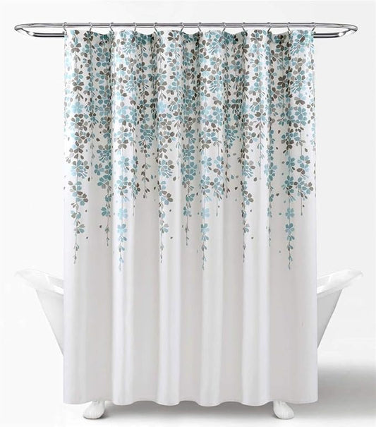 Lush Decor Weeping Flower Shower Curtain 72"W x 72"L Blue & Gray - Fabric Shower Curtains for Bathroom - Floral Bathroom Curtain - Cottage Core Decor