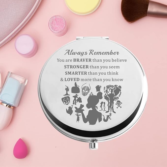 KEYCHIN Frog Princess Pocket Mirror Princess Fairytale Fans Gifts Always Remember You are Braver Stronger Smarter Than You Think Compact Makeup Mirror (Frog Princess Mirror-S)