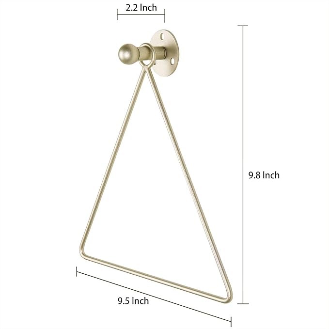MyGift Hand Towel Holder Wall Mounted, Bath Hand Towel Rack, Triangular Towel Ring for Bathroom/Kitchen Accessories, Matte Brass Metal