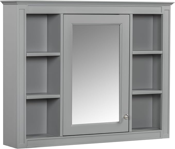 Merax Bathroom Medicine Cabinet with Mirror, 35" x 27.5" Wall Mounted Medicine Cabinet with Single Door and Shelves, Over The Toilet Mirrored Bathroom Storage Wall Cabinet