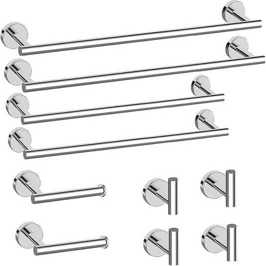 Newfun 10 Pieces Polished Chrome Bathroom Hardware Set - Includes 24 inch Towel Bar, Robe Hook, Toilet Paper Holder, Stainless Steel Bathroom Accessories Set for Bathroom Wall Mounted