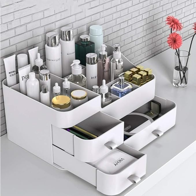BREIS Makeup Organizer,Large Countertop Skincare Organizers for Vanity, Dresser Bathroom Organization and storage for Cosmetics Brushes Perfume Eyeshadow Lotion Gel Nail Polish Lipstick(White)