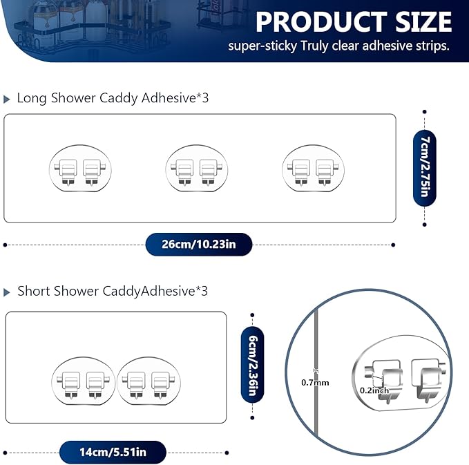 DSJIFGEW Shower Caddy Adhesive Replacement Stickers - 6 Pack No Drilling Shower Caddy Adhesive Strips, Strong Adhesive Hooks for Shower Caddy Bathroom Storage Shelves and Kitchen Racks & Soap Holder