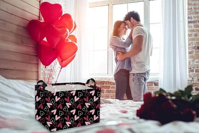 Rectangular Kids Basket,Heart Basket,Kids Storage Bin Baby Toy Organizer Box Love Room Decor(Black heart )