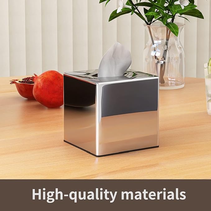 Y-in Hand Tissue Box Cover, Square Facial Tissue Holder Storage for Bathroom Vanity, Countertops, Dressers, Night Stand, Parlors and Offices - Mirror