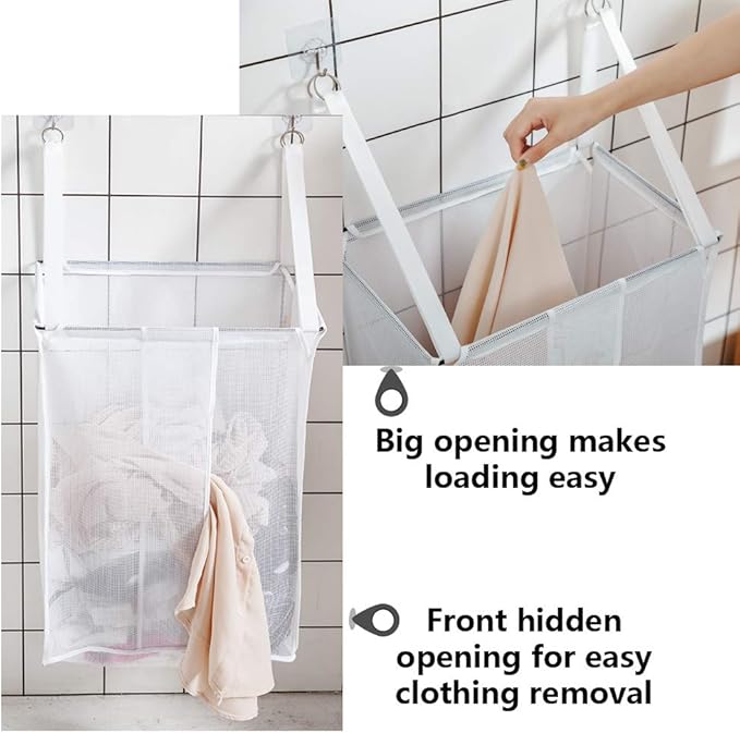 ALYER Wall Hanging Mesh Laundry Hamper,Poolside Toy Storage Baskets with Big Metal Support Opening,Hardware Included (Black)