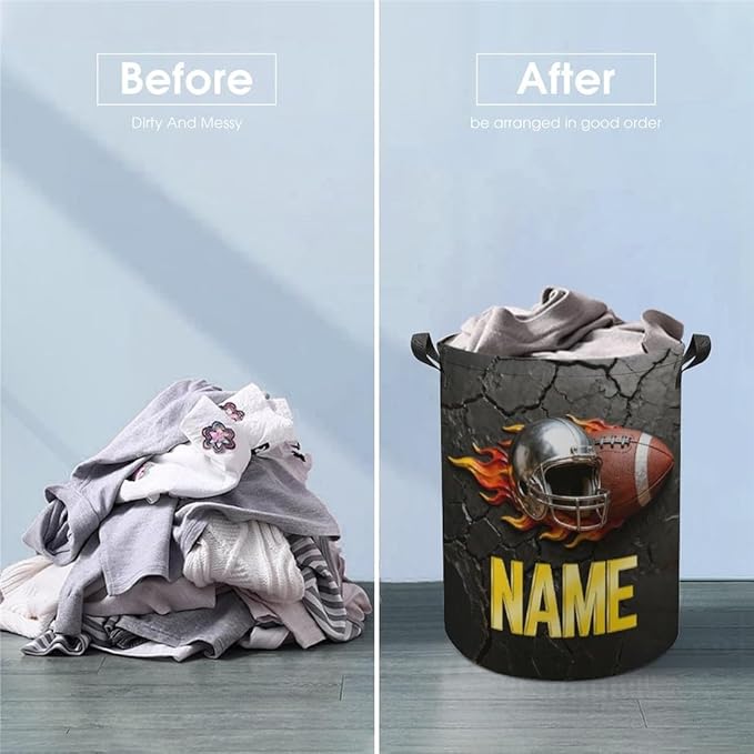 Personalized Rugby Laundry Hamper Custom Name Funny Dirty Clothes Laundry Basket Portable Storage Basket For Home Bathroom Family Football Lovers Xmas Birthday (style 7)