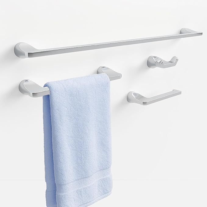 Mega Handles Bathroom Towel Holder Set - 4 Pieces Bathroom Accessories Sets - Heavy Duty Bathroom Accessory Set, 25'' Towel Bar, Robe Hooks & Toilet Paper Holder Wall Mounted - Polished Chrome Suite