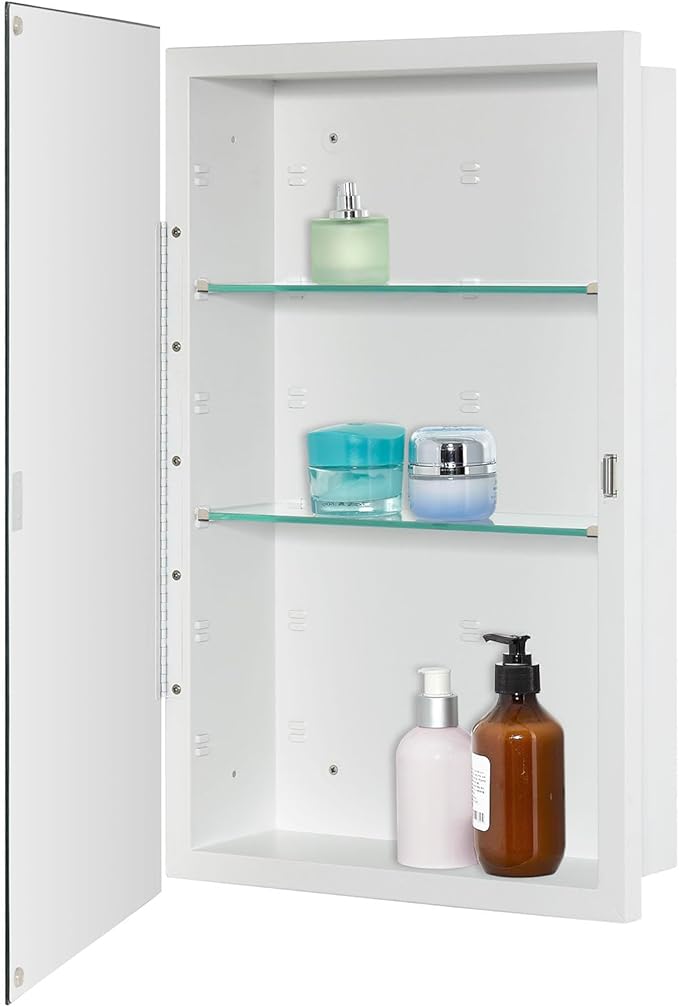 IDYLLOR Bathroom Medicine Cabinet with Beveled Edge Mirrored Door 15 x 24 inch, Recessed or Surface Mount, with Adjustable Glass Shelves