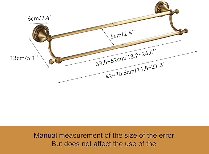 Wall Mounted Bathroom Double Towel Rack, Towel Bar Adjustable 15.5 to 27.5 Inch Antique Brass Pattern Carving,Brushed Bronze