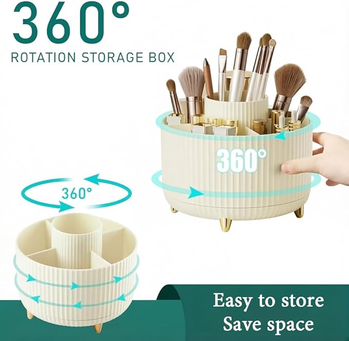Makeup Brush Holder,360° Rotating Makeup Brush Organizer,5 Slot Make up Brushes Cup for Cosmetics,Large Capacity,For Nail Polish, Art Supply, Bathroom Vanity,Cosmetics Organizer,Cream