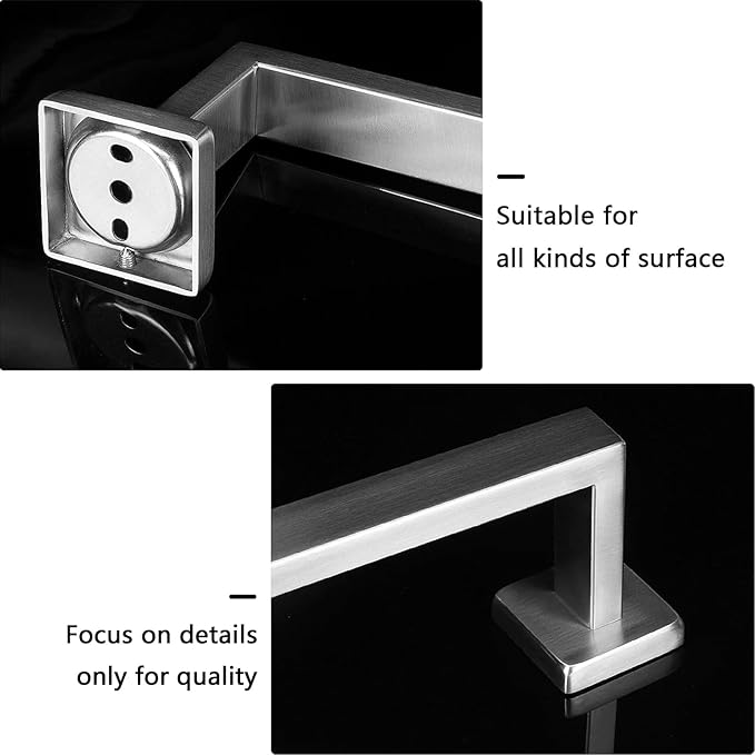 NearMoon Towel Bar, Bath Accessories Premium Thicken Stainless Steel Square Shower Towel Rack for Bathroom, Towel Holder Wall Mounted (1 Pack, Brushed Nickel, 27 Inch)