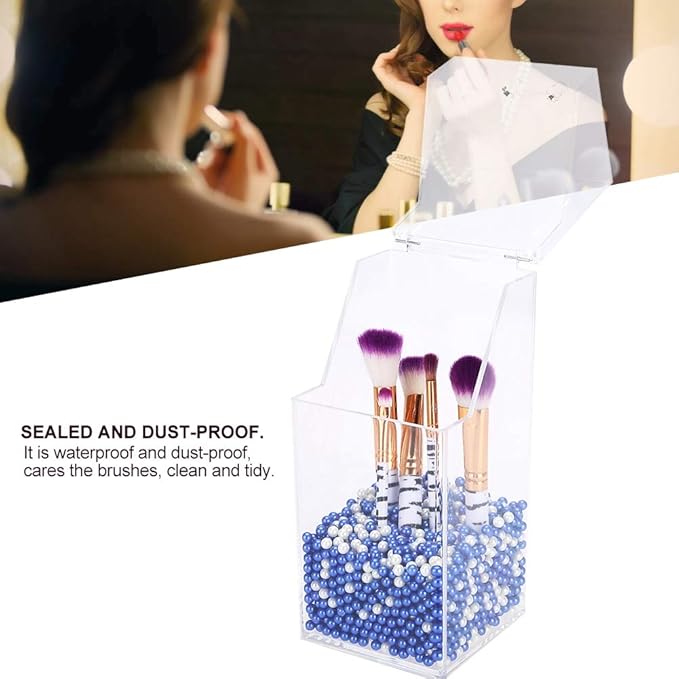 Brrnoo Acrylic Makeup Brush Holder with Lid, & Modern & Sleek, Transparent, Makeup Storage Box, Nail Brush Storage for DIY Nail Art & Salon